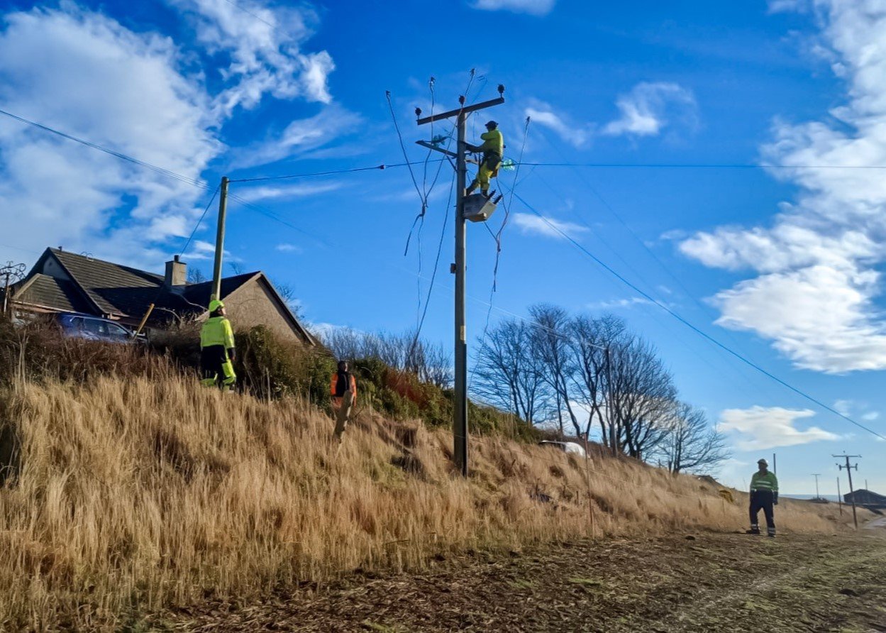 An engineering team fixes a network fault caused by Storm Eowyn