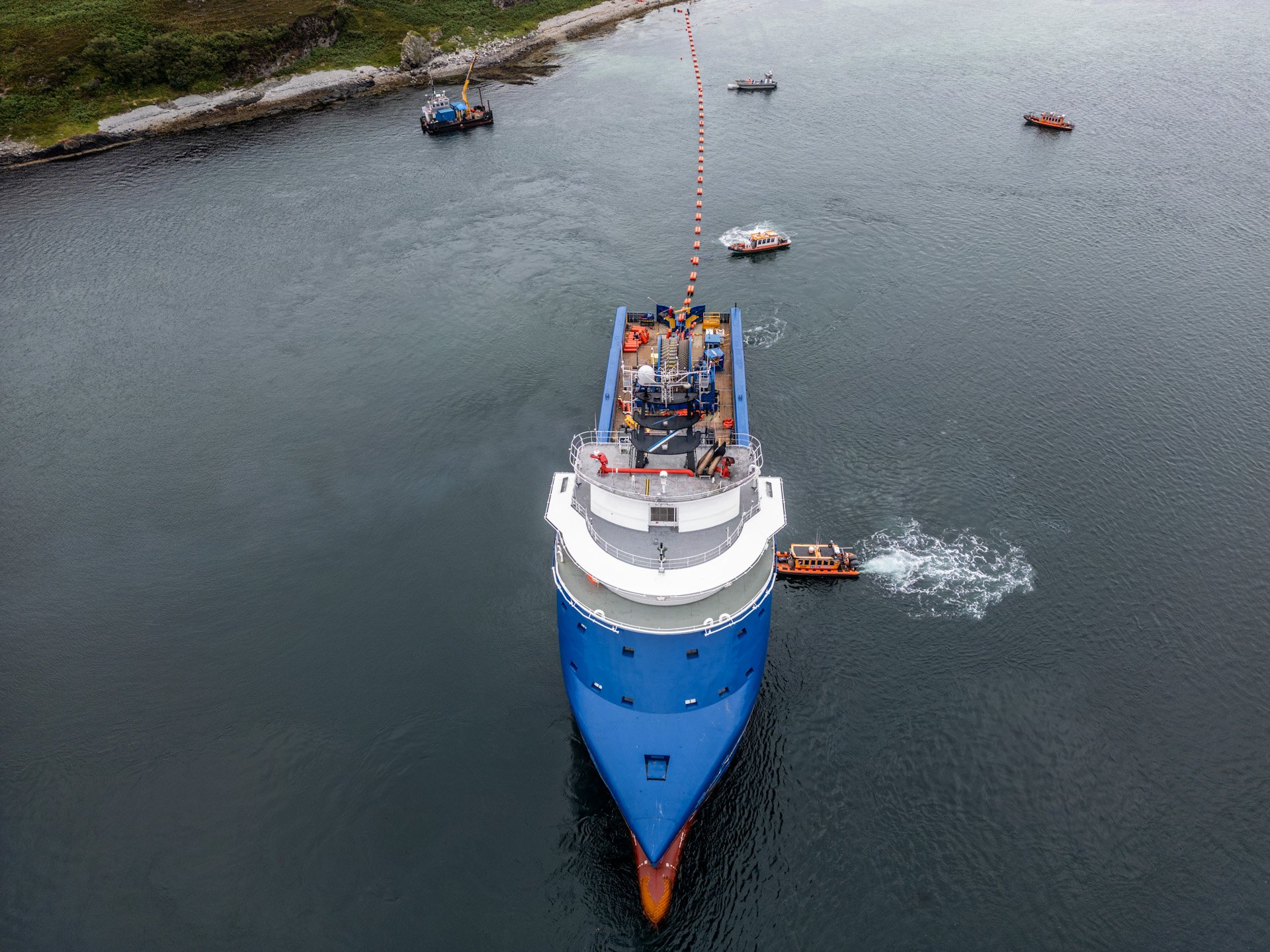 An areial view of the installation of the new subsea cable between Jura and Islay