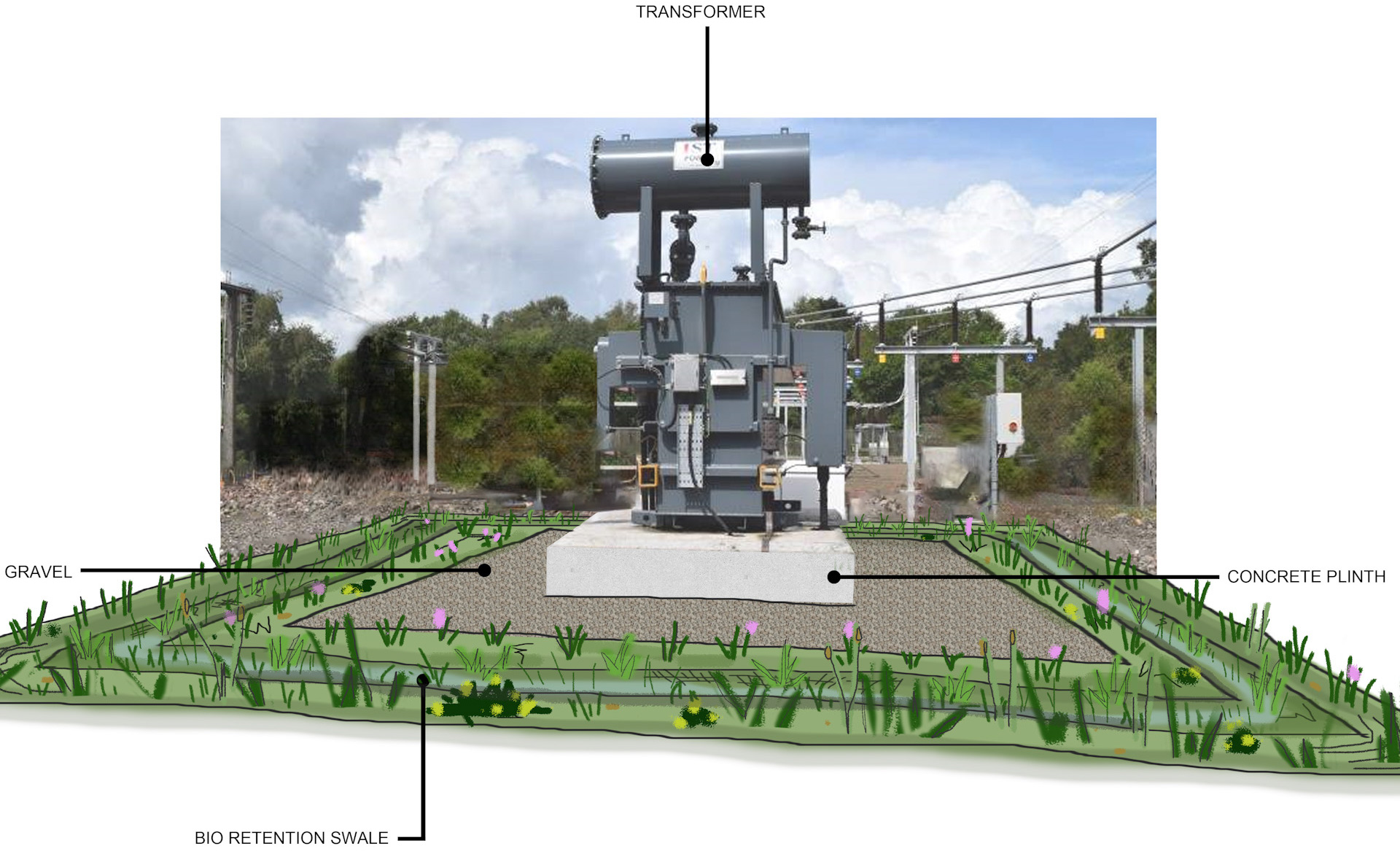 An illustration of the type of nature-based solution Nature4Networks is evaluating