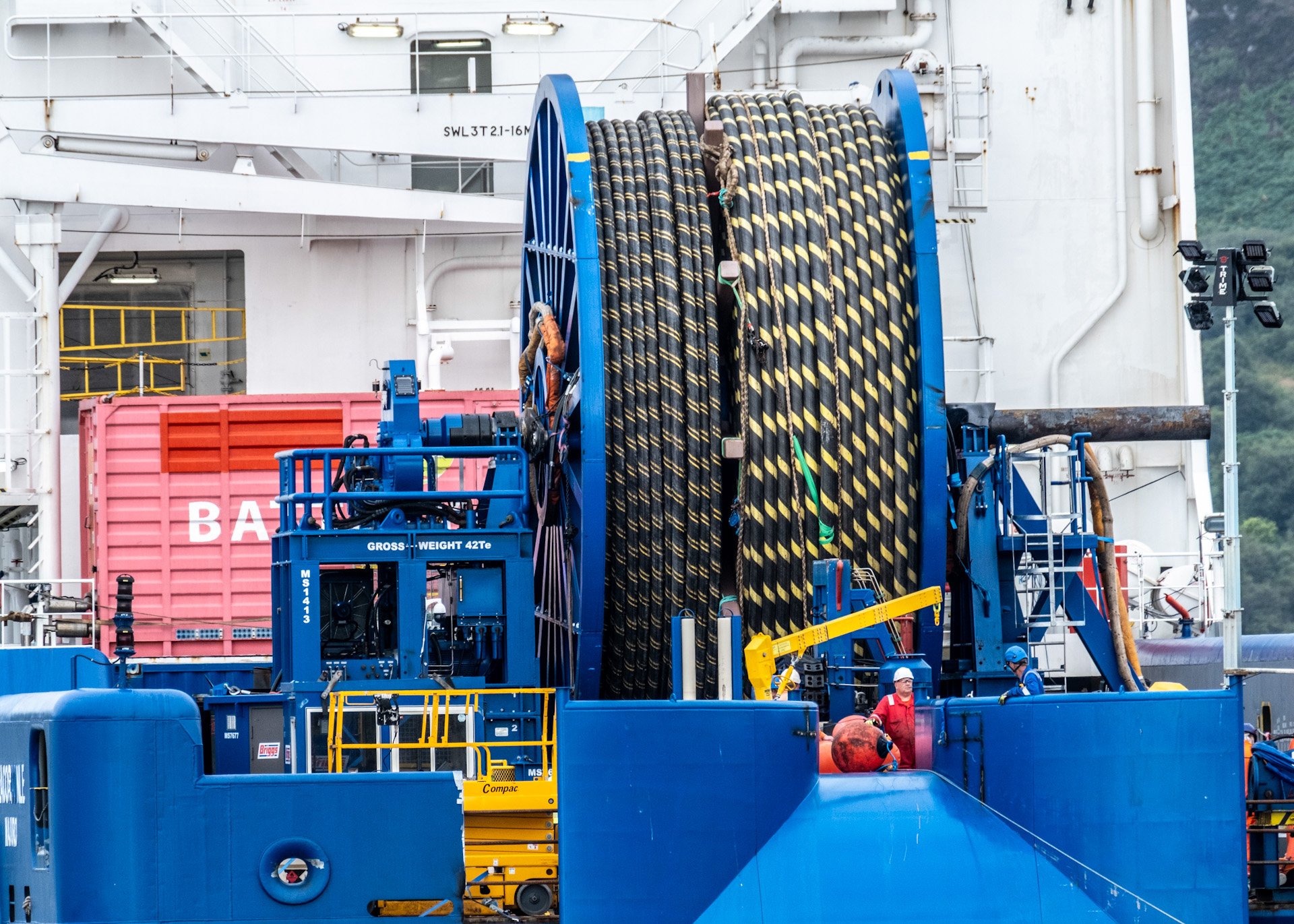 Subsea cable aboard installation vessel