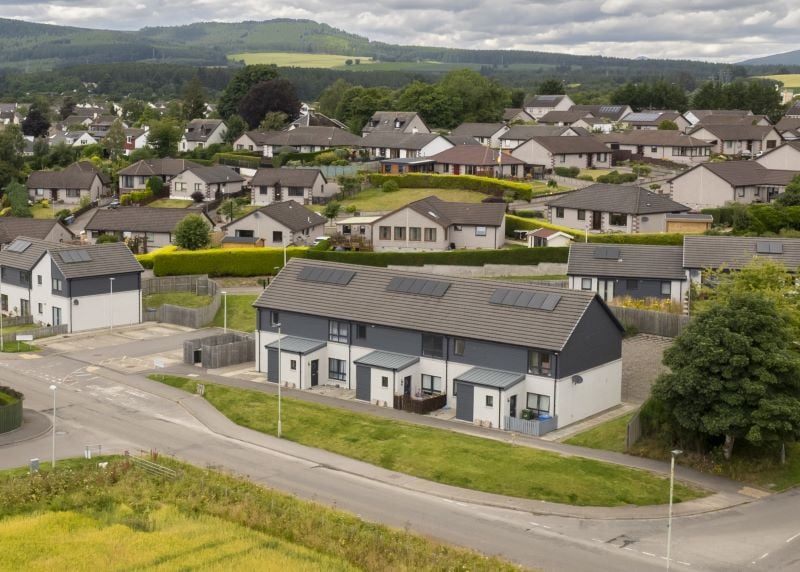 An aerial picture of new homes fitted with low-carbon technologies