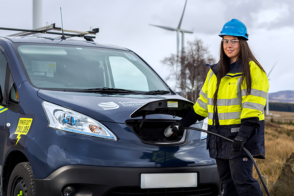 Image of SSEN engineer with electric vehicle 