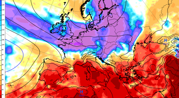 Colour weather graphic for UK and Europe